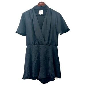 Privacy Please Womens Flutter Sleeve Choker Neck Wrap Romper Black Sz M 1238T2